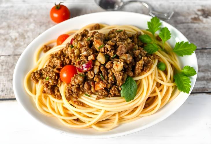 Rustic Spaghetti with Minced Meat Sauce and Vegetables